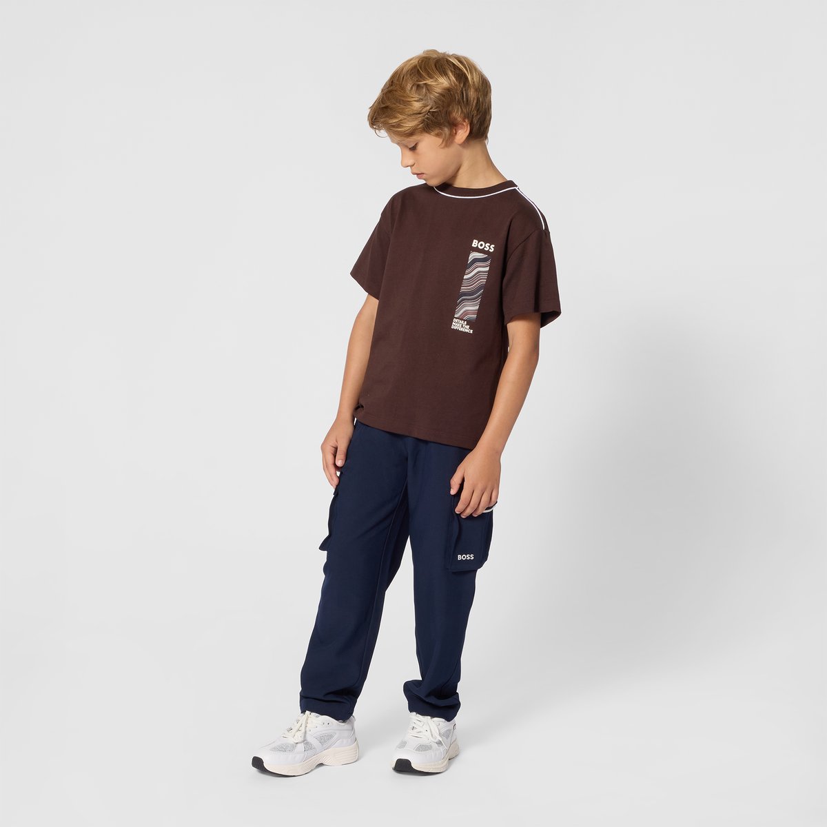 Pantalon élastiqué bleu cargo, BOSS KIDSWEAR
