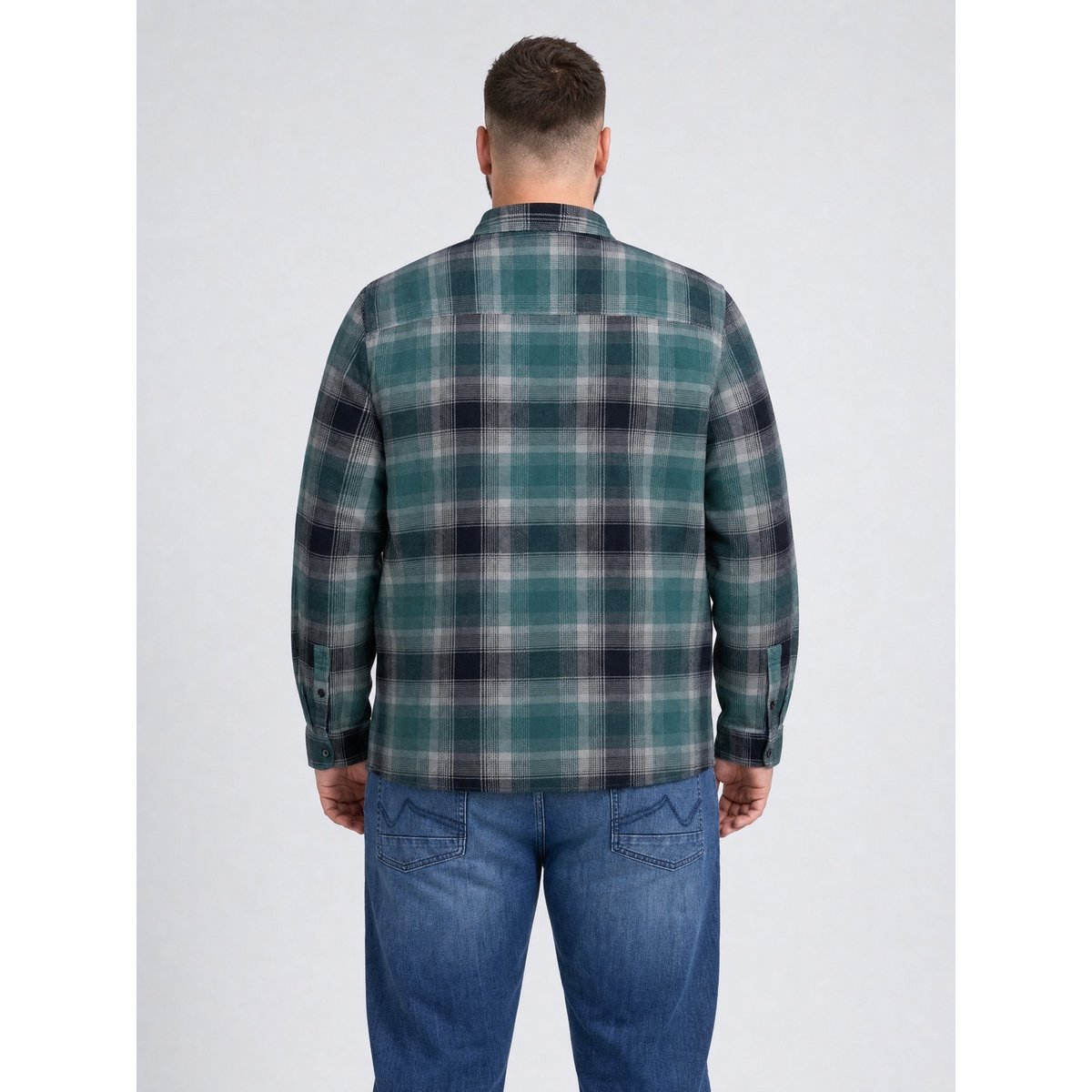 Chemise grande taille à carreaux et motif chevrons steelmark vert teal green, PETROL INDUSTRIES