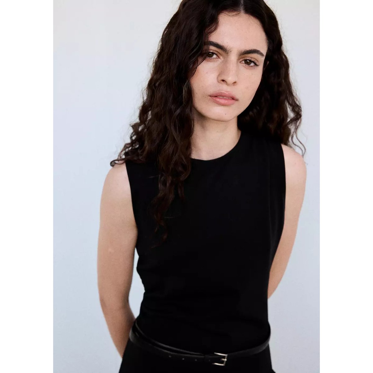 Combinaison à ceinture avec détails froncés noir, MANGO