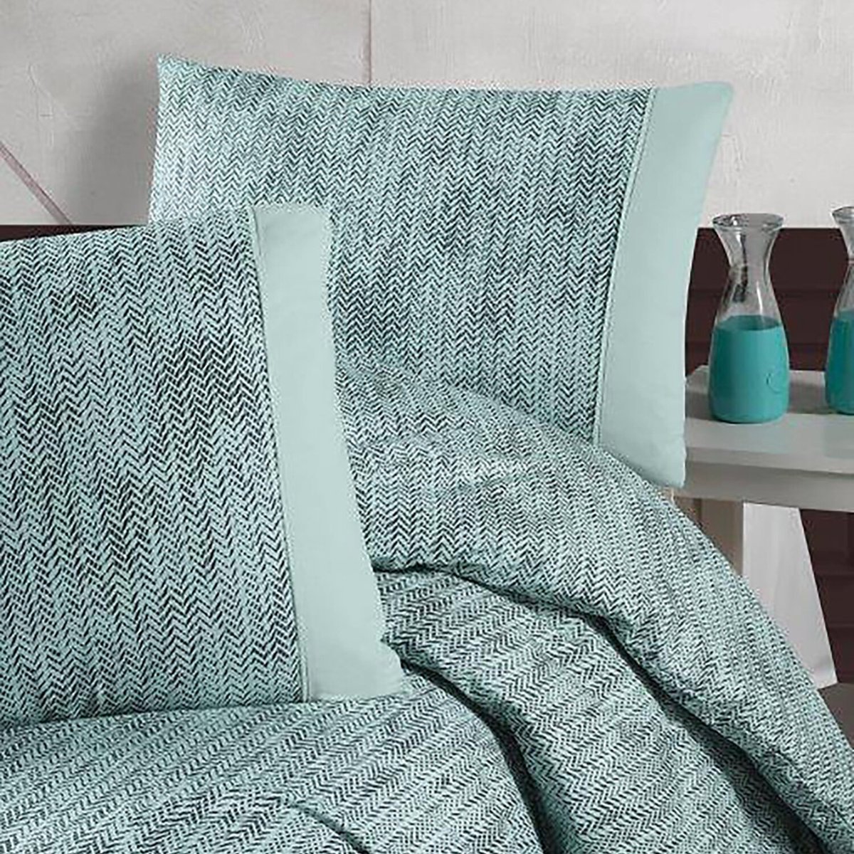 Parure housse de couette 100% coton imprimé, Effect mint multicolore, C DESIGN HOME TEXTILE