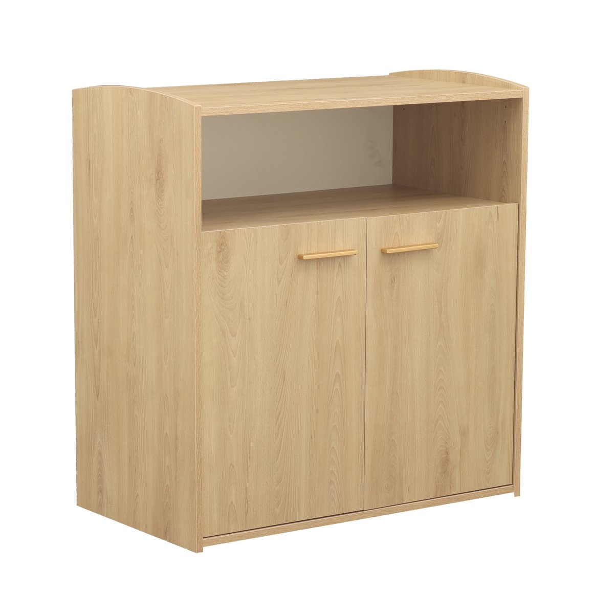 Commode à langer 2 portes et une niche décor bois hêtre marron, SAUTHON
