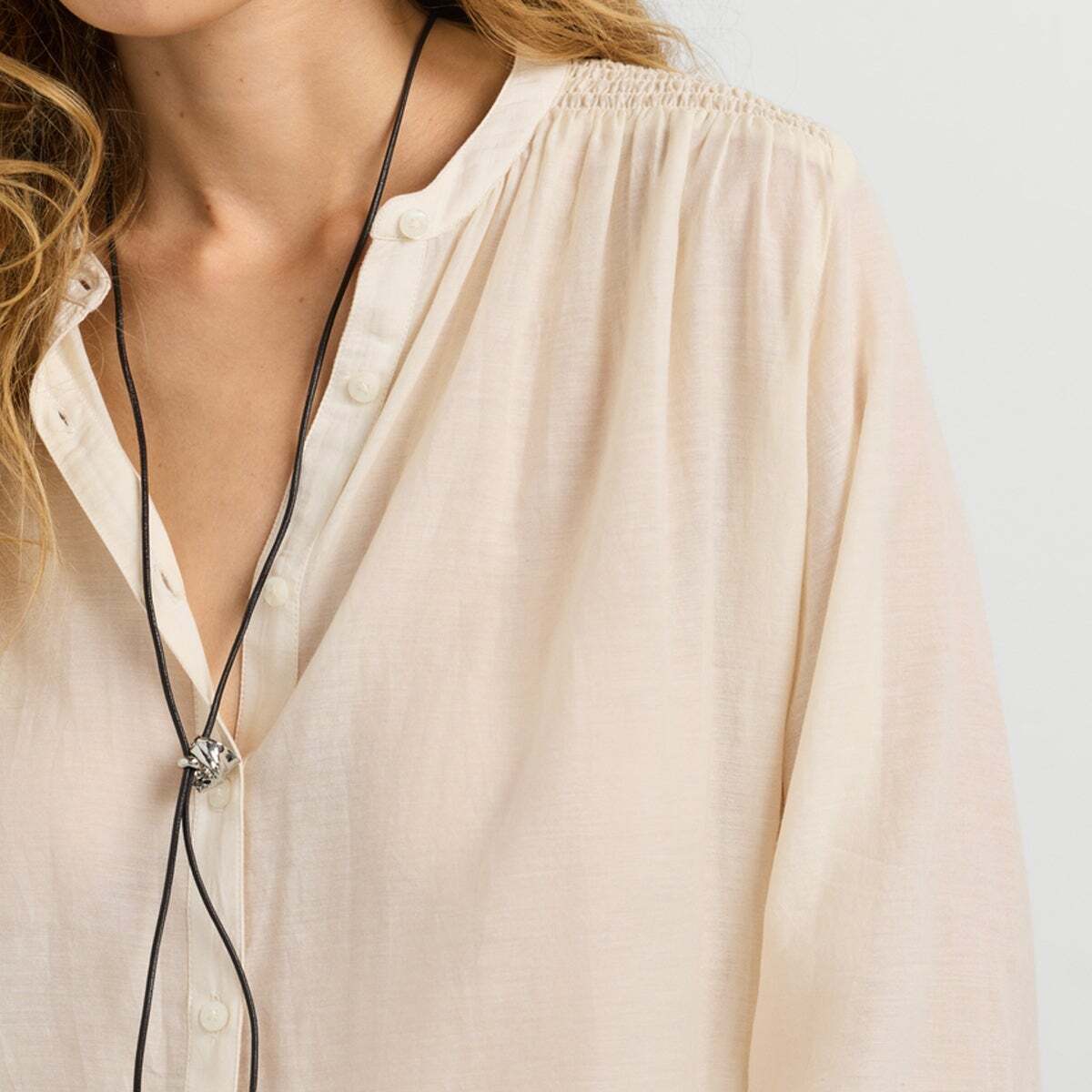 Blouse Fluide À Col Mao blanche toile, PEPE JEANS