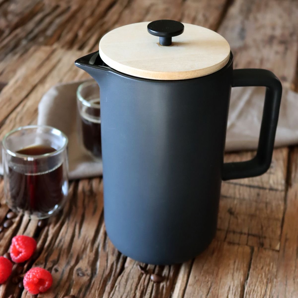 Cafetière à piston en porcelaine 1,3L, KEYGO inox-naturel-noir, OGO LIVING