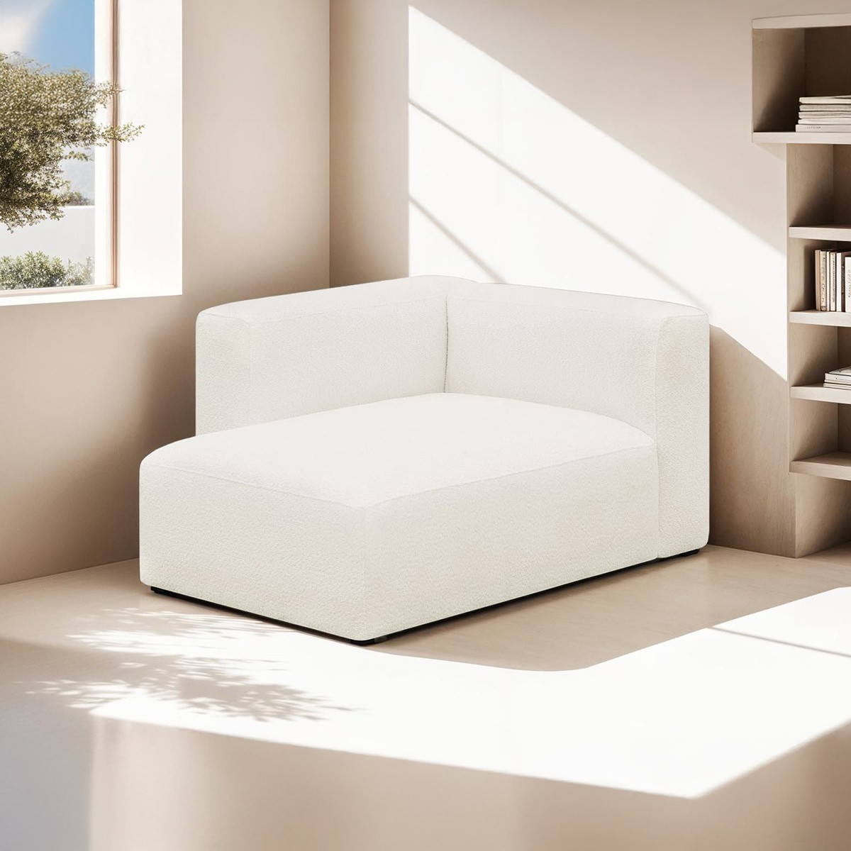 Méridienne d'angle à gauche modulable en tissu bouclette - MODULO beige, HOMIFAB