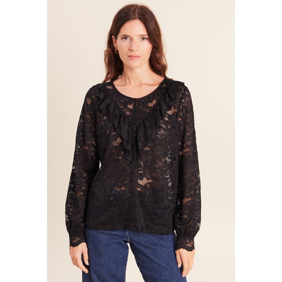 Blouse col rond manches longues noir, BREAL