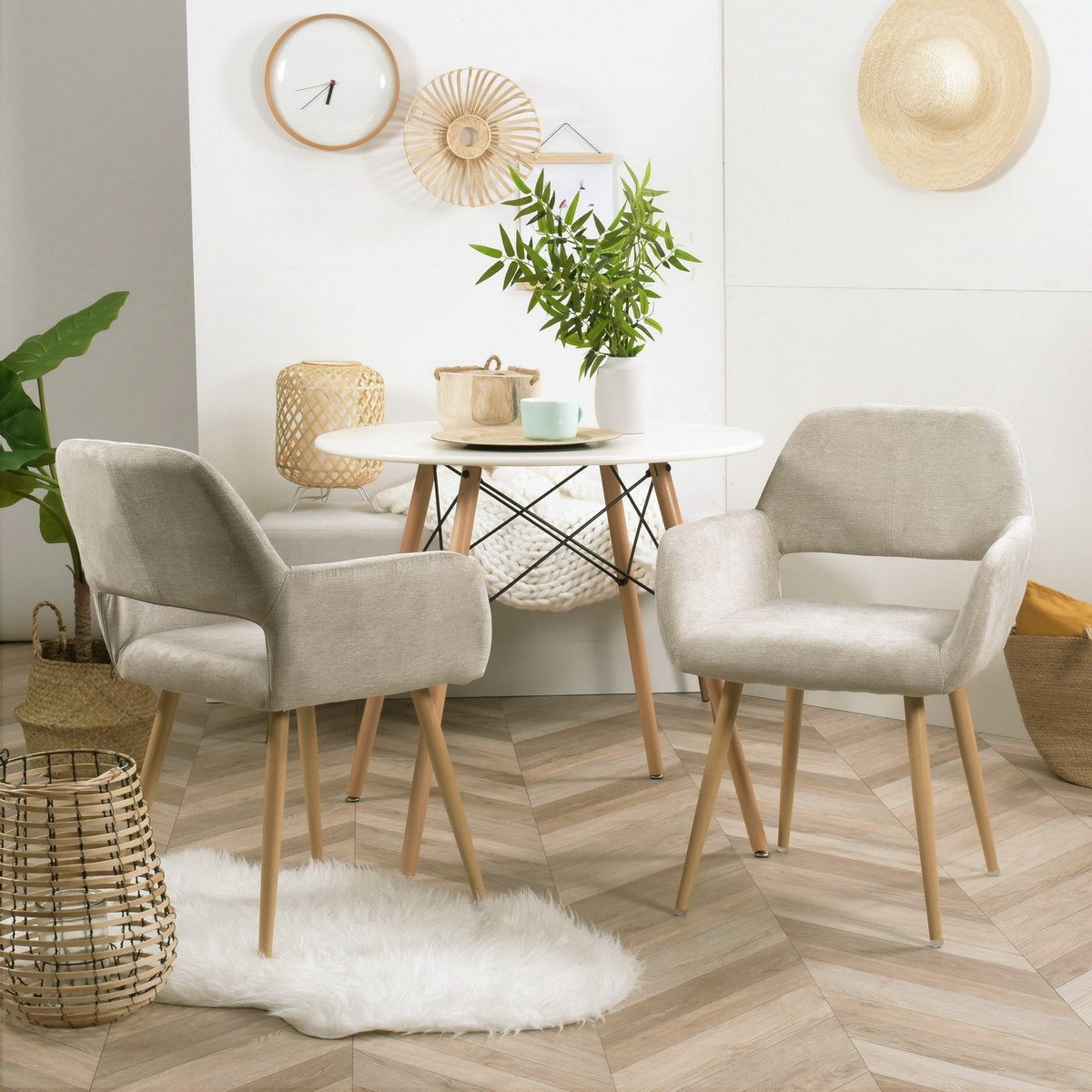 Lot de 4 chaises de salle à manger fauteuil scandinave, CROMWELL beige, MEUBLES COSY