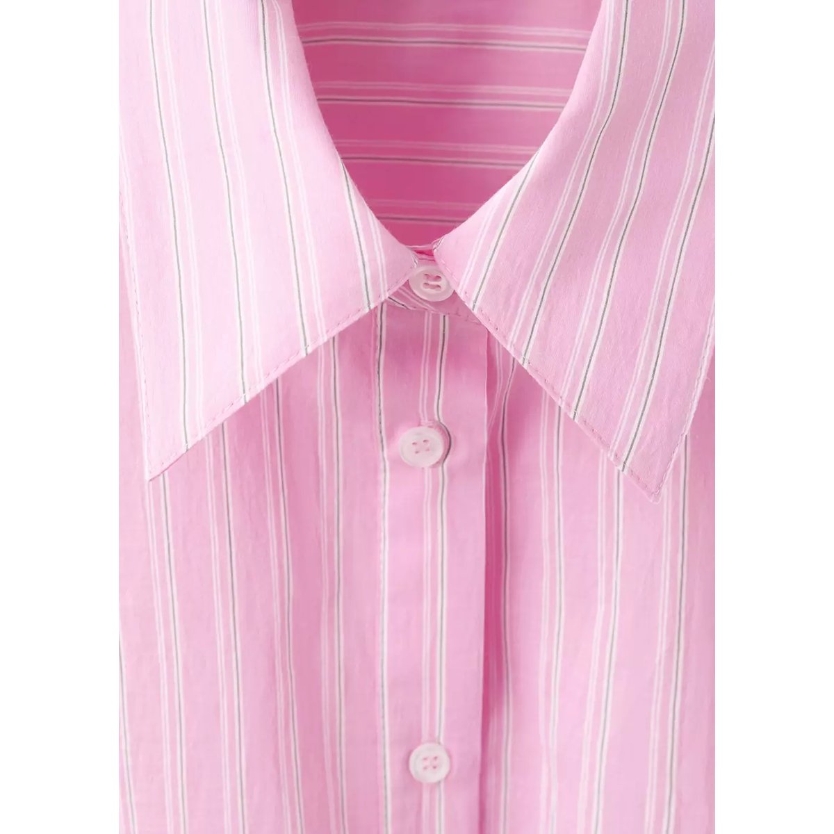 Chemise en coton à rayures avec lien à nouer rose, MANGO