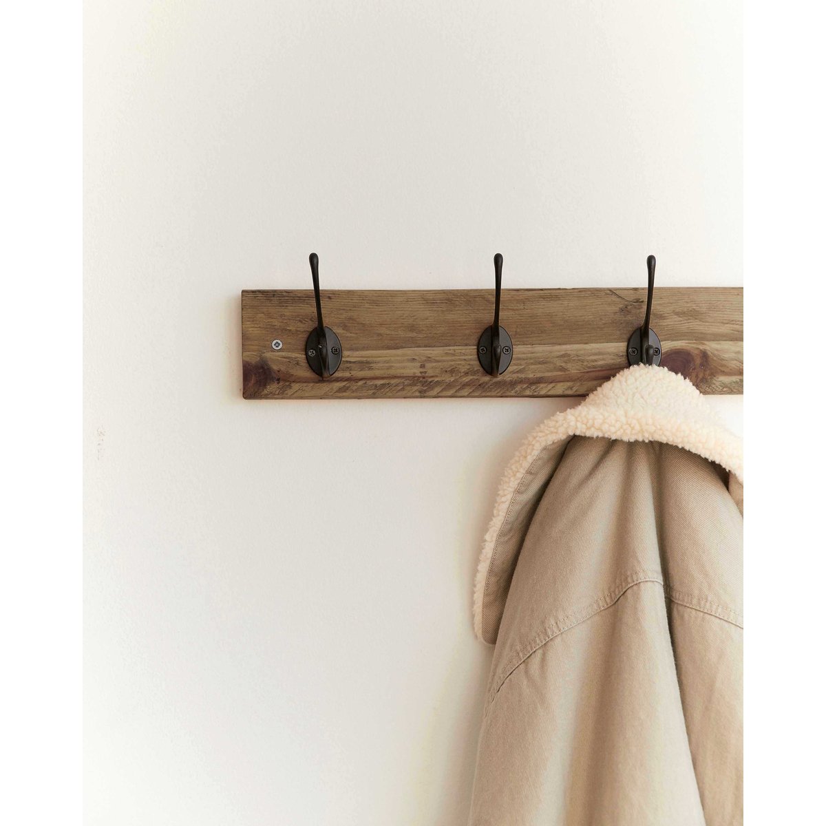 Porte-manteau mural bois massif recyclé et métal - SEKAI marron, HANNUN
