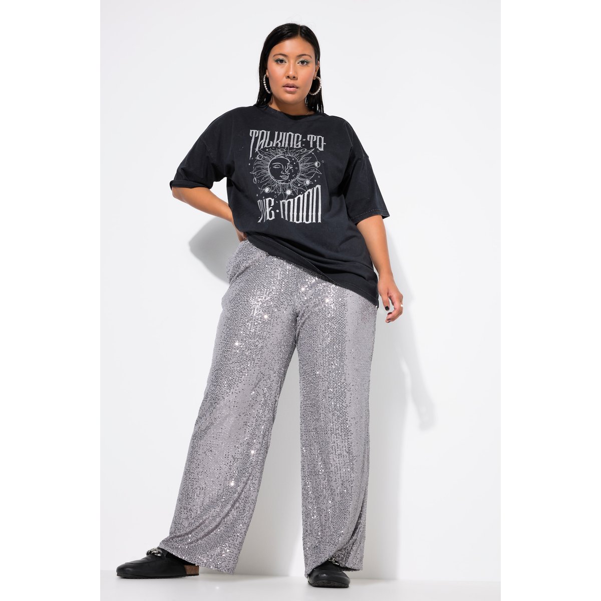 Pantalon à sequins. Coupe Wide argent, STUDIO UNTOLD