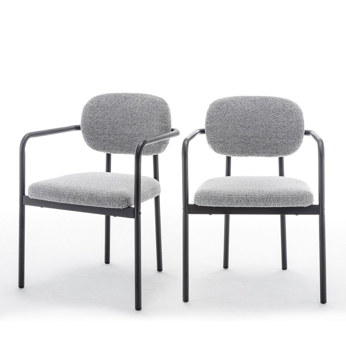 Lot de 2 fauteuils de table en tissu bouclette et métal- STUART gris, DRAWER
