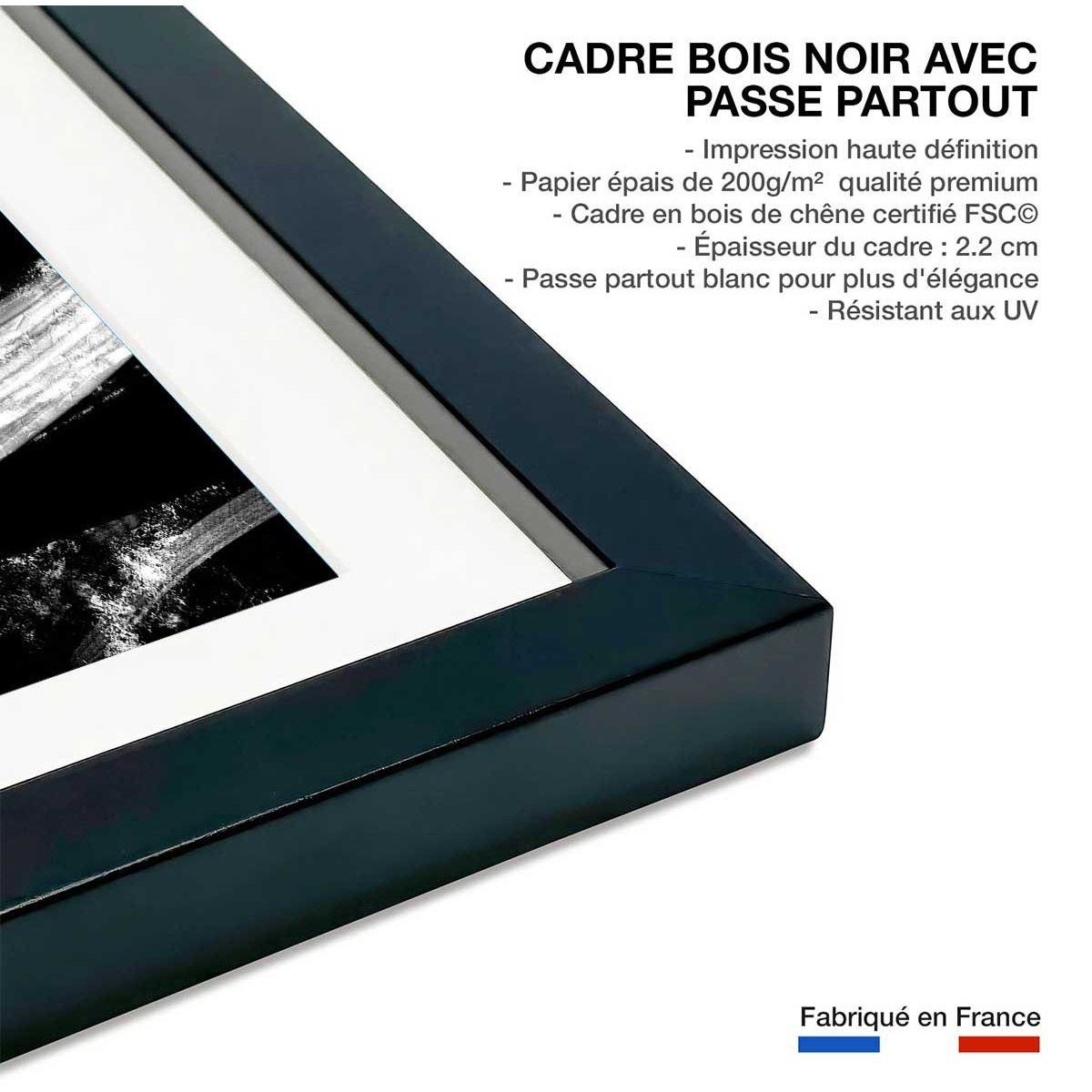 Affiche Coup de pinceau phototype affiche + cadre en bois - noir, HEXOA