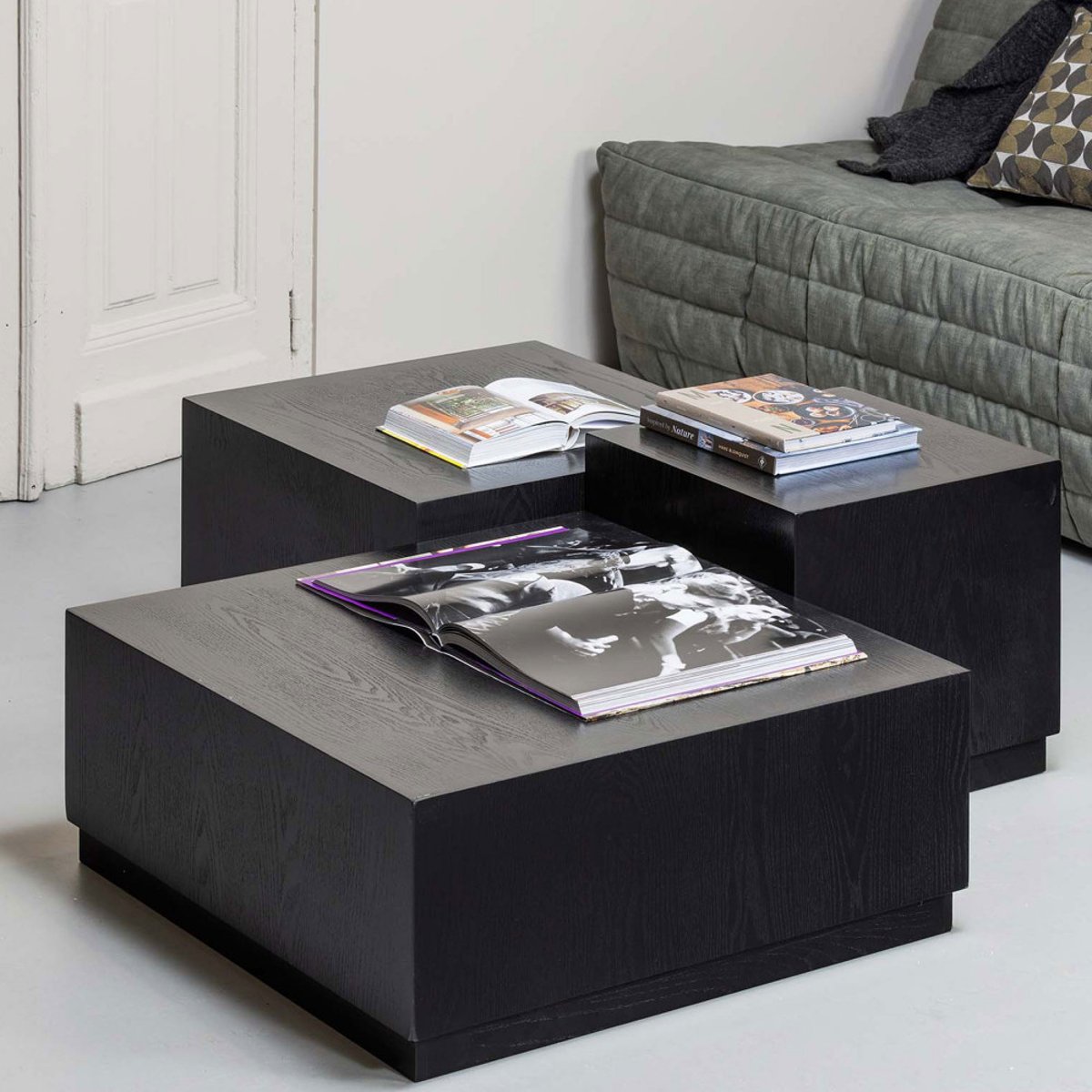 Lot de 3 tables basses en bois- PIM noir, WOOOD