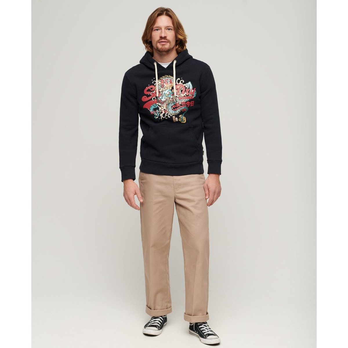 Sweat à capuche Tokyo Vintage Logo bleu marine, SUPERDRY