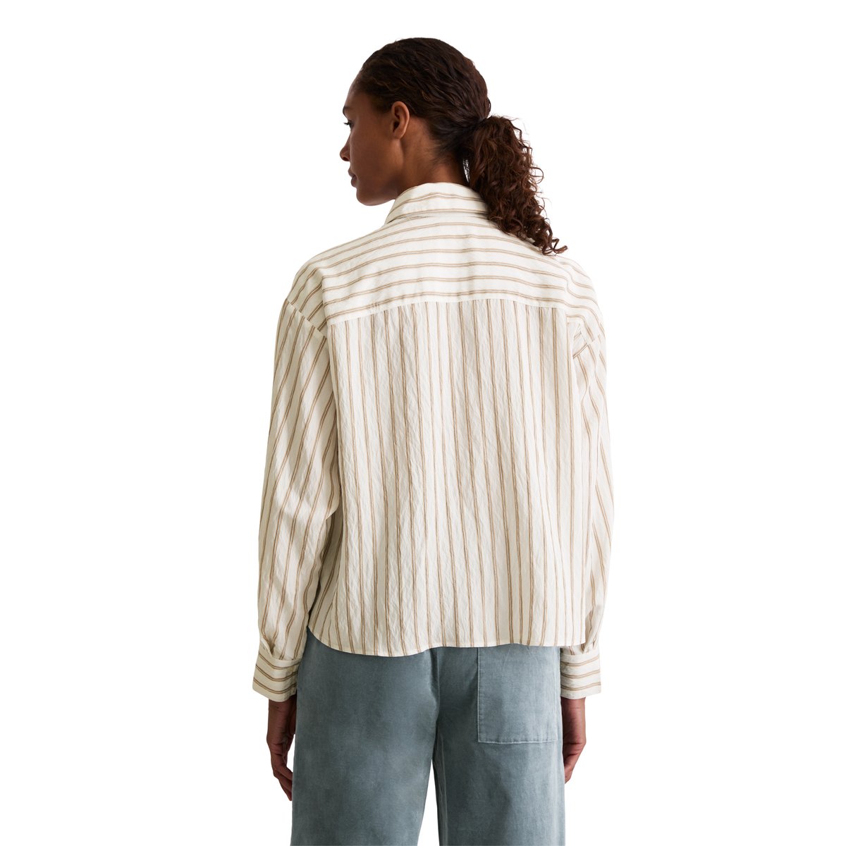 Blouse à rayures crinkle relaxed cropped en LENZING™ ECOVERO™ blanc, MARC O'POLO