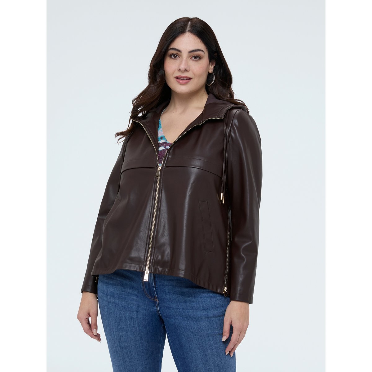 Veste biker avec capuche marron, FIORELLA RUBINO