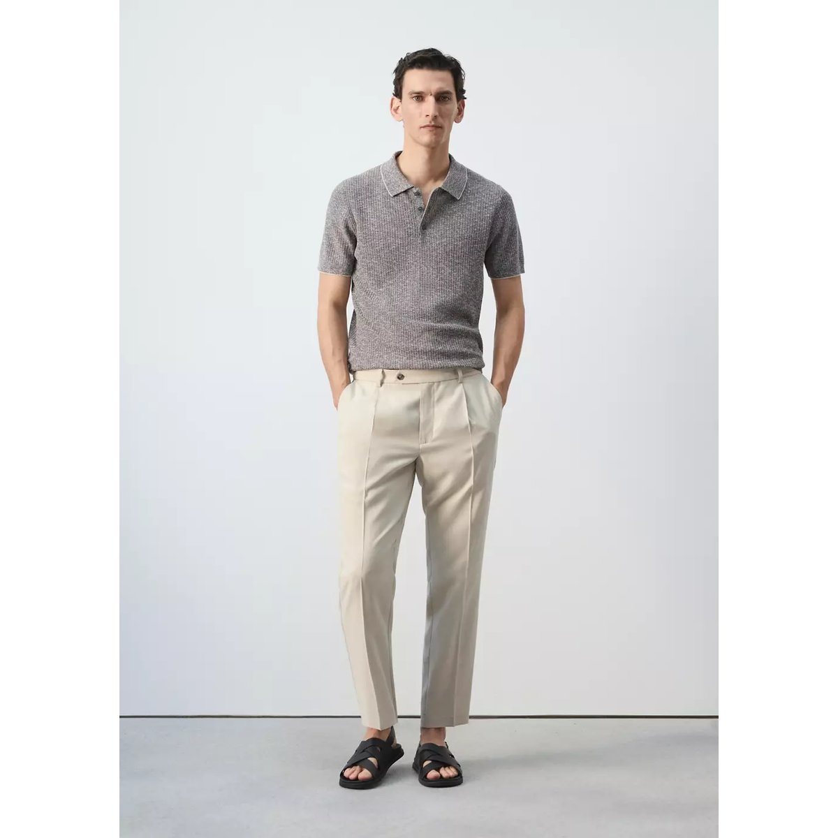 Pantalon regular-fit pinces ivoire, MANGO MAN