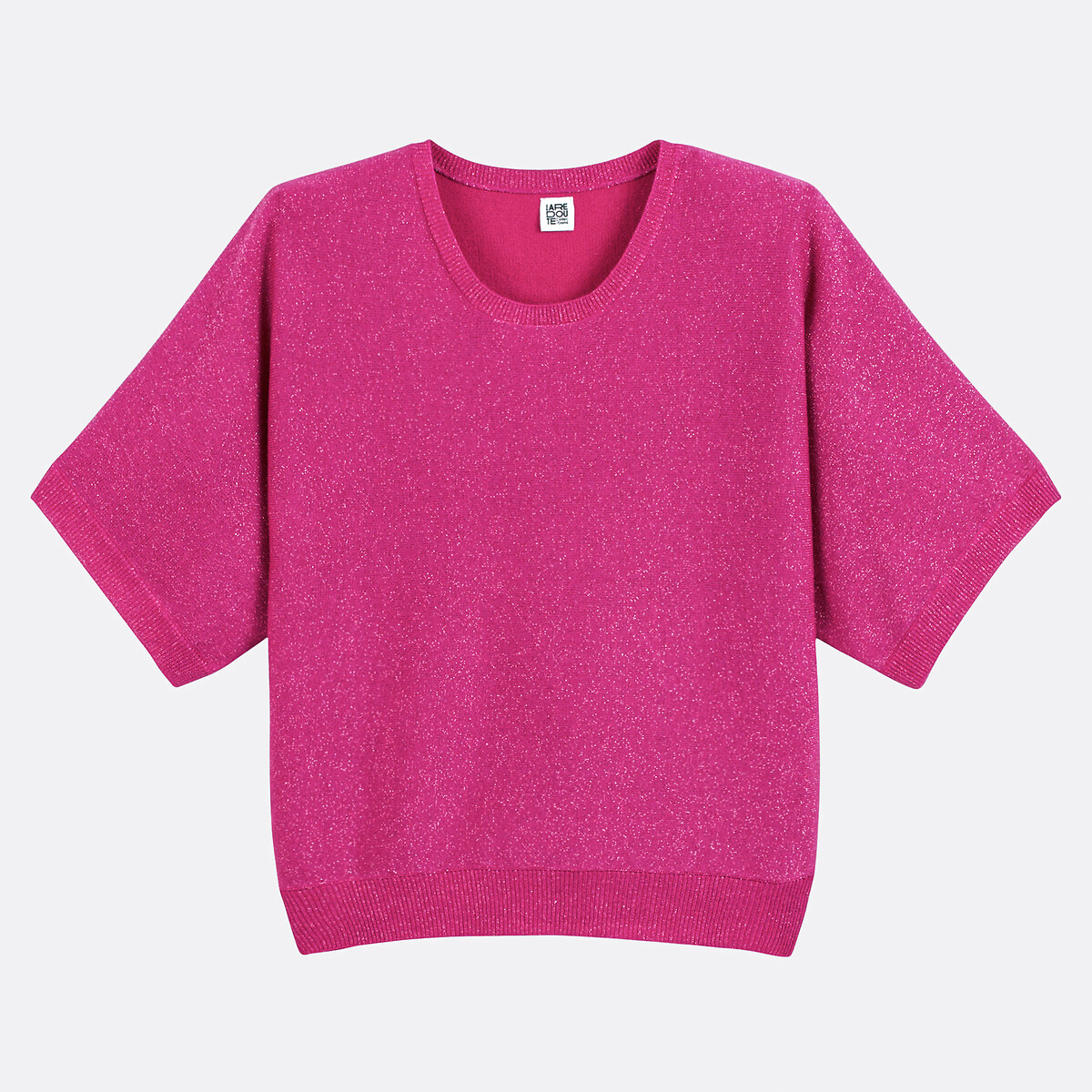 Crew Neck Jumper in Fine Iridescent Knit fuchsia pink, LA REDOUTE COLLECTIONS