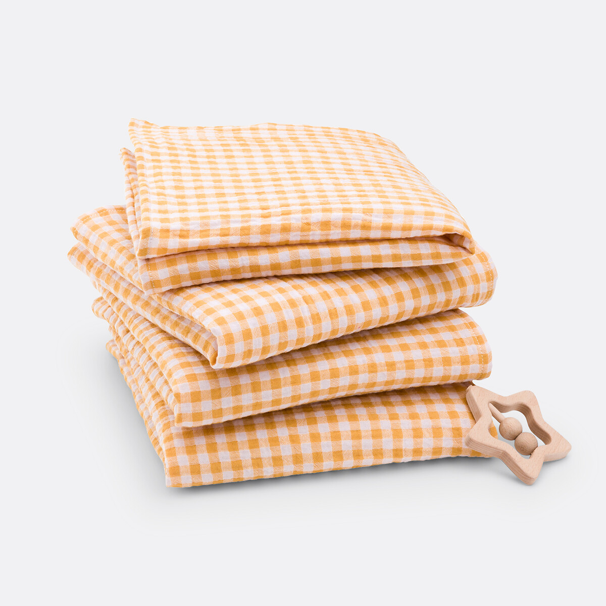 Lot de 4 langes gaze de coton, 45x45 cm, Croizic rose/jaune, LA REDOUTE INTERIEURS