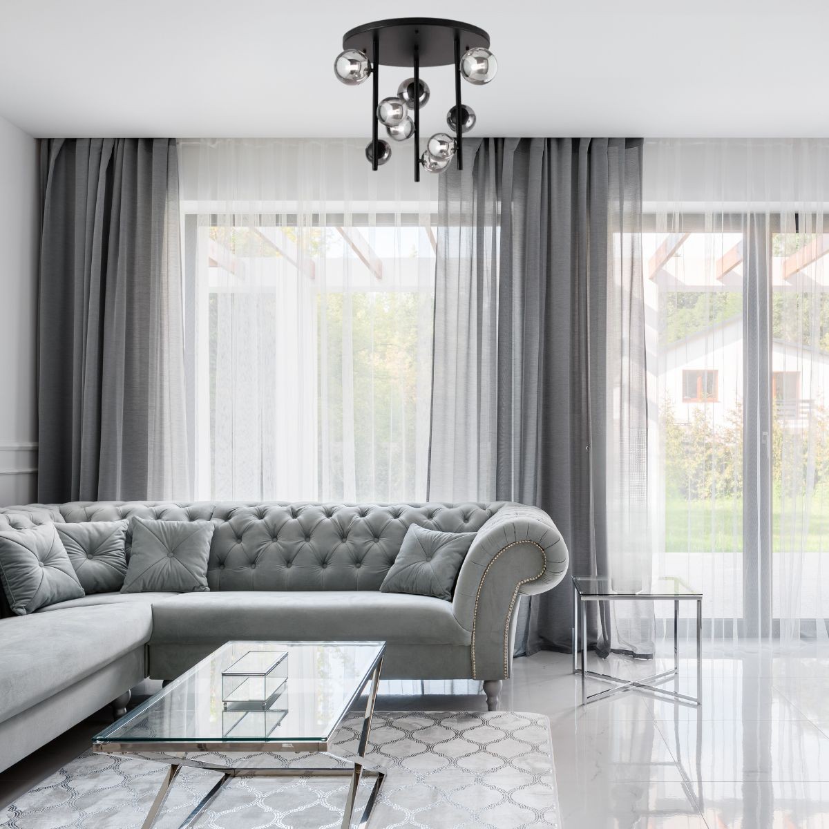 Plafonnier PERLAGE gris, IDEAL LUX