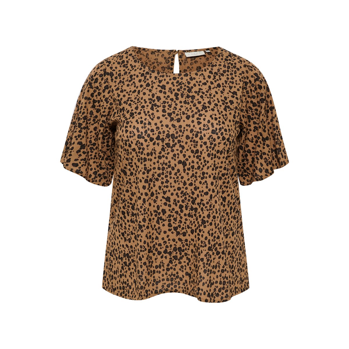 Blouse with long sleeve beige cocoa crème/java leopard print, KAFFE CURVE