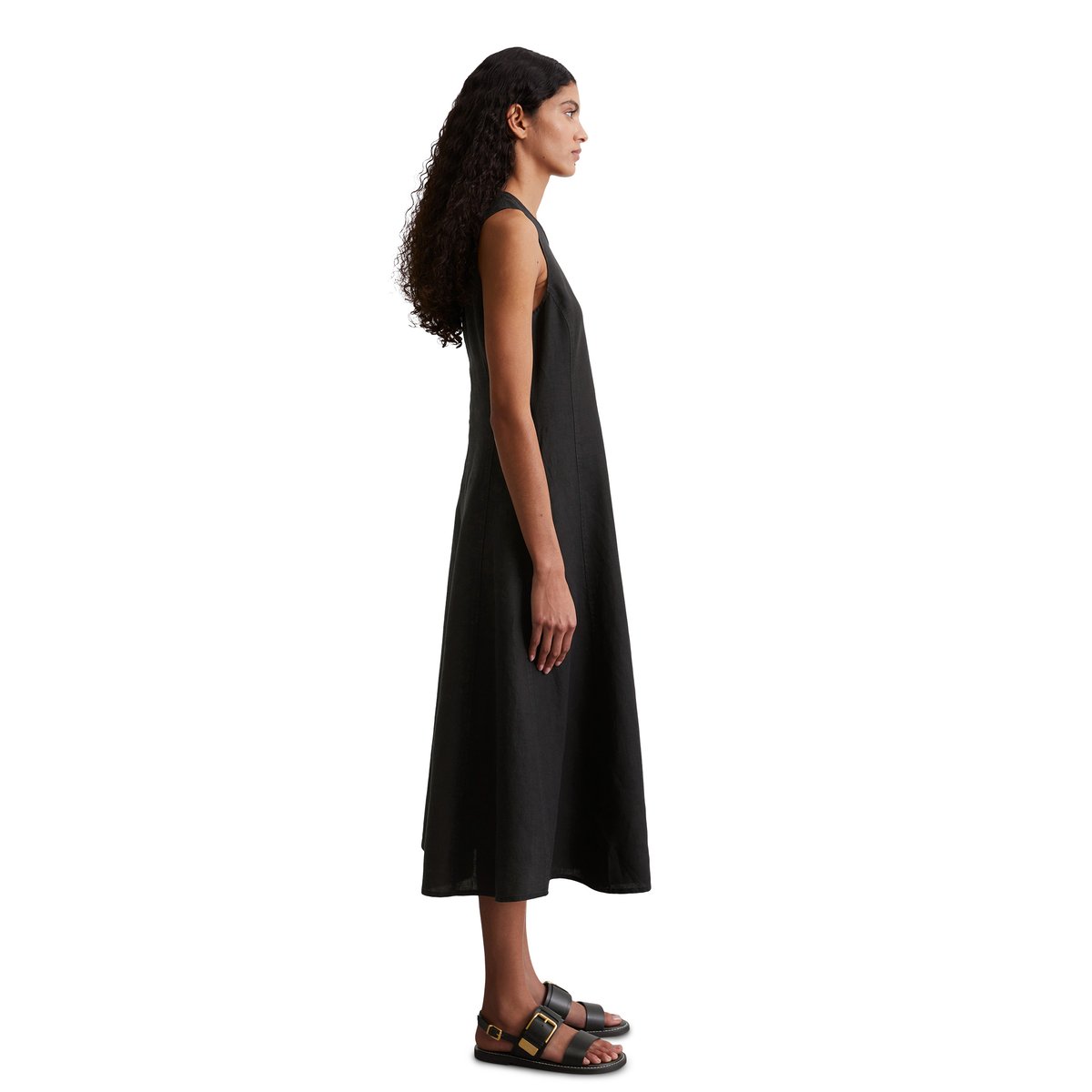 Robe sans manches en lin shaped coupé en A-ligne noir, MARC O'POLO