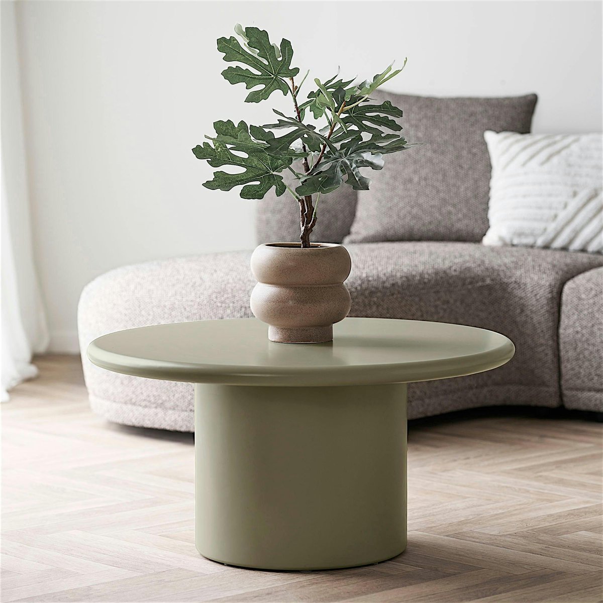 Table basse design vert olive pied colonne TULUM vert, PIER IMPORT