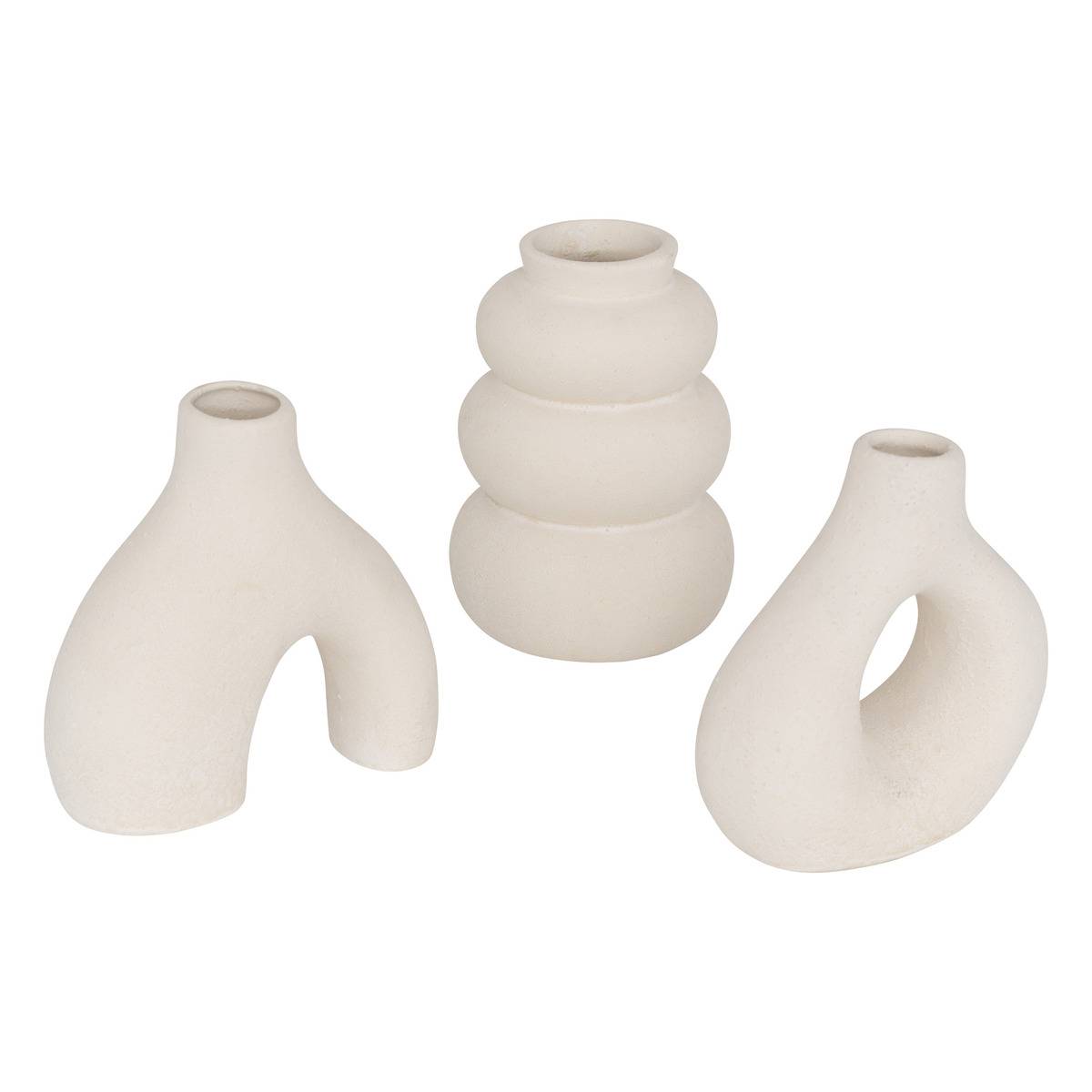Lot de 3 soliflores graphiques en céramique IORA blanc, ATMOSPHERA