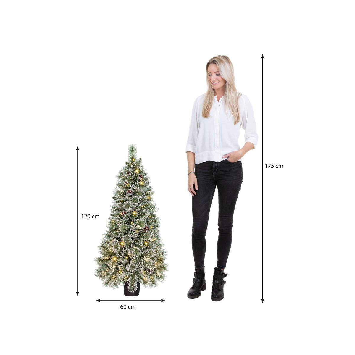 Sapin de Noël artificiel enneigé avec LED H120 cm VANDANS blanc chaud, BLACK BOX TREES