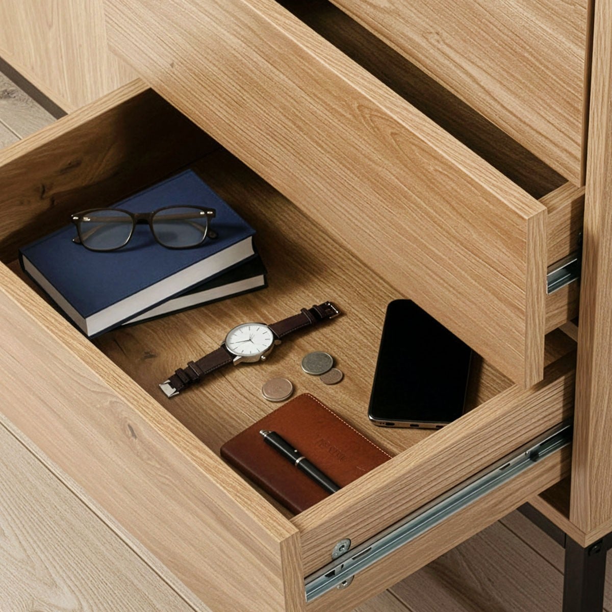 Buffet 2 portes et 4 tiroirs LENNY bois clair, CALICOSY