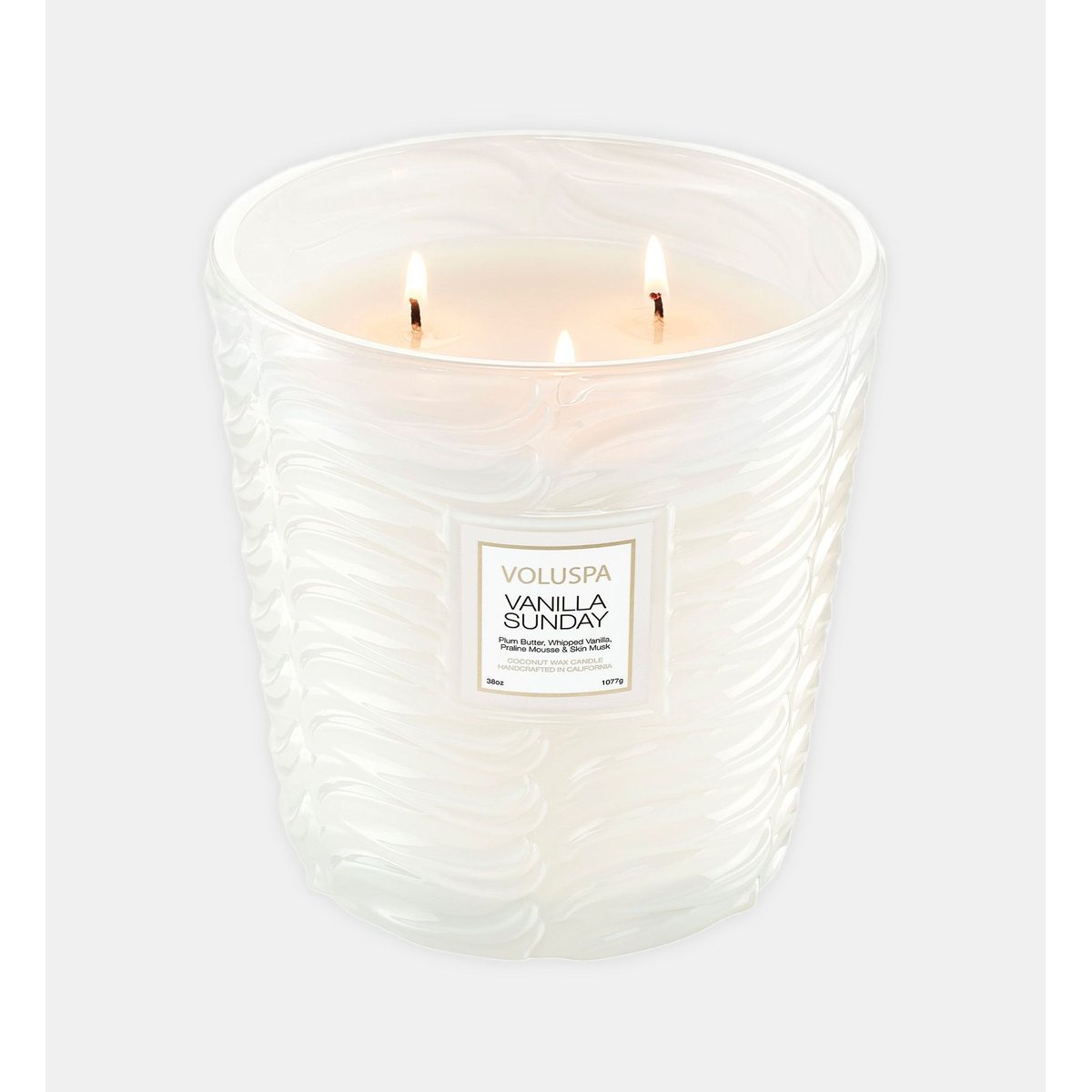 Vanilla sunday - bougie parfumée de cheminée 3 mèches blanc, VOLUSPA