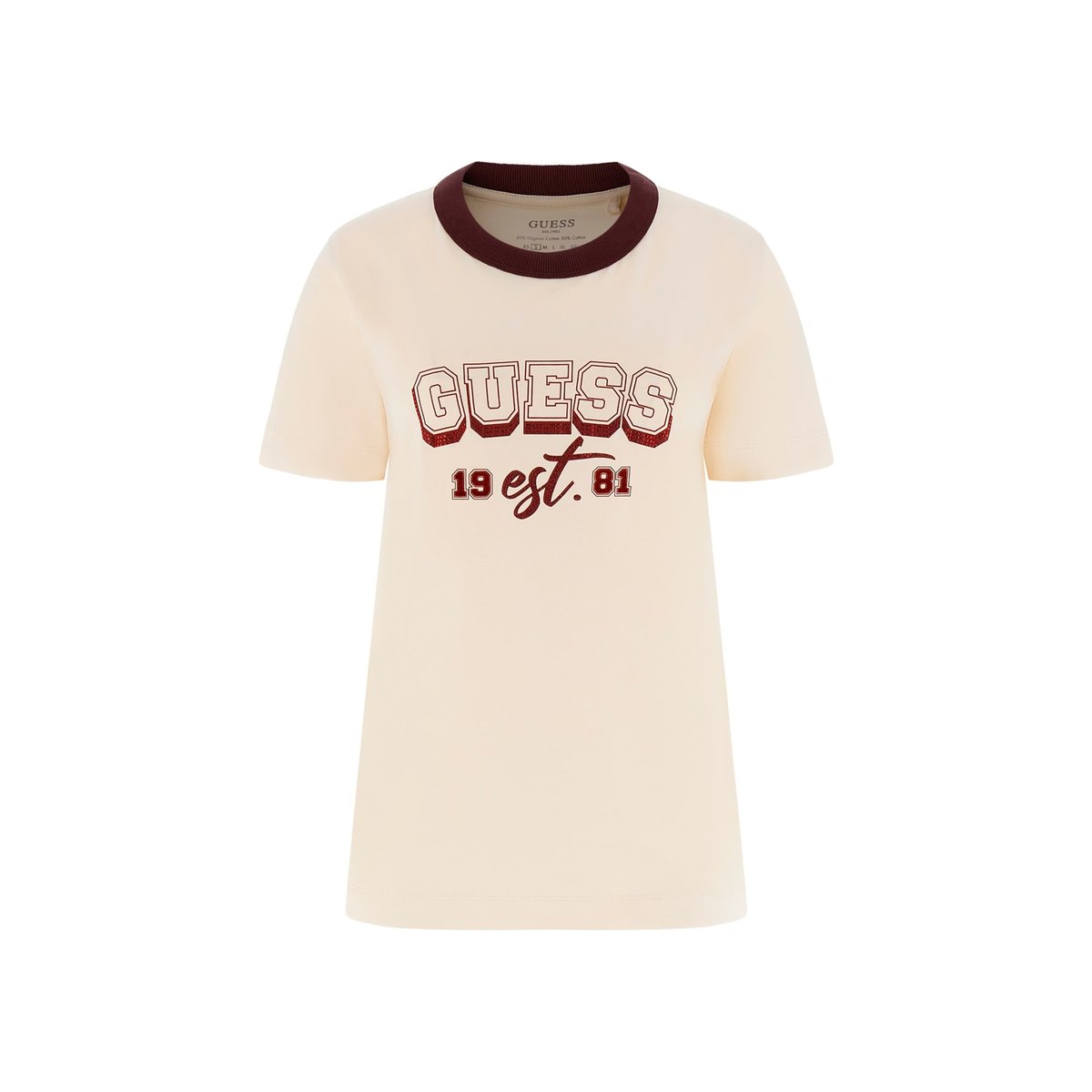T-Shirt Logo Strass beige, GUESS