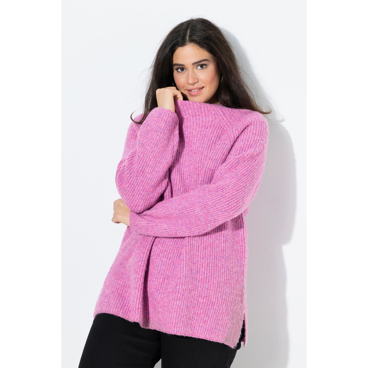 Pull en maille côtelée à col montant framboise, ULLA POPKEN
