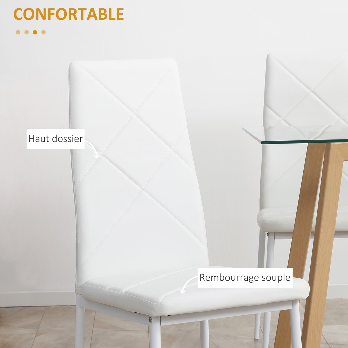 Chaise de salle à manger Revêtement blanc, HOMCOM
