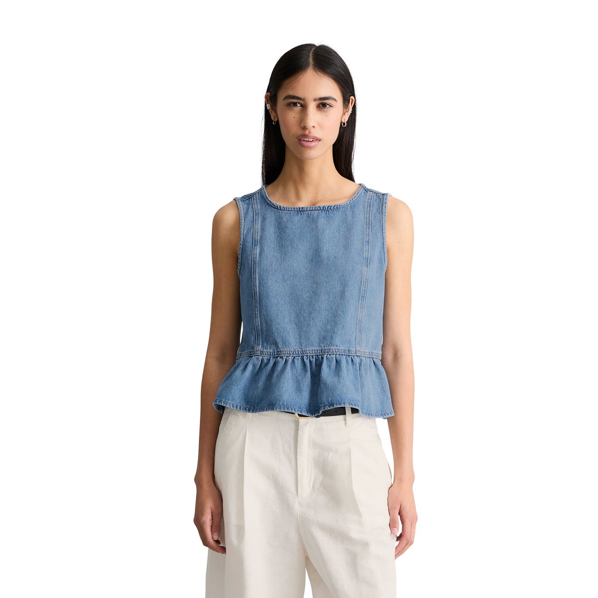 Blouse à volants en jean  Crayfish Capsule en pur coton organique bleu, MARC O’POLO DENIM