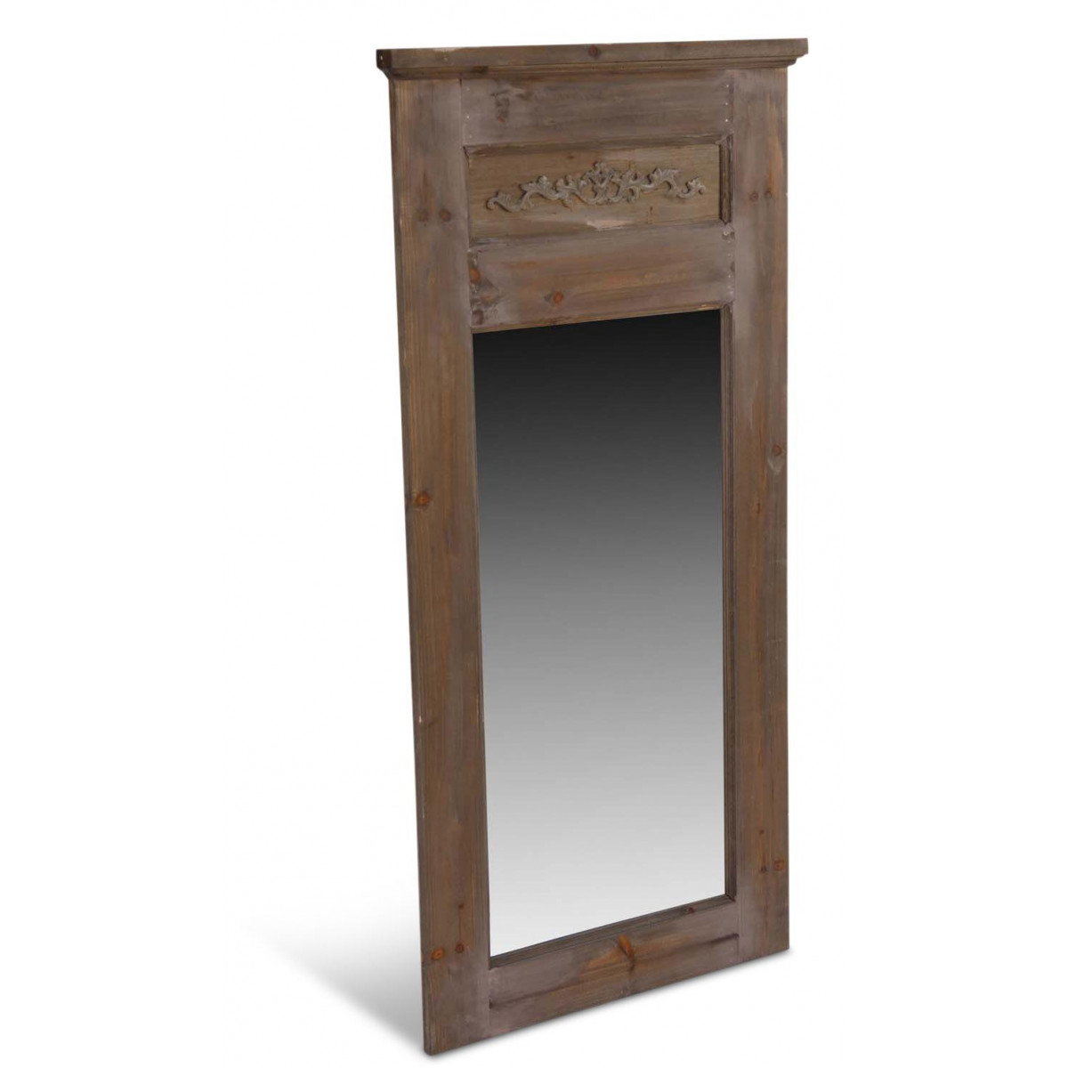 Grand miroir ancien rectangulaire vertical marron, DECORATION D’AUTREFOIS