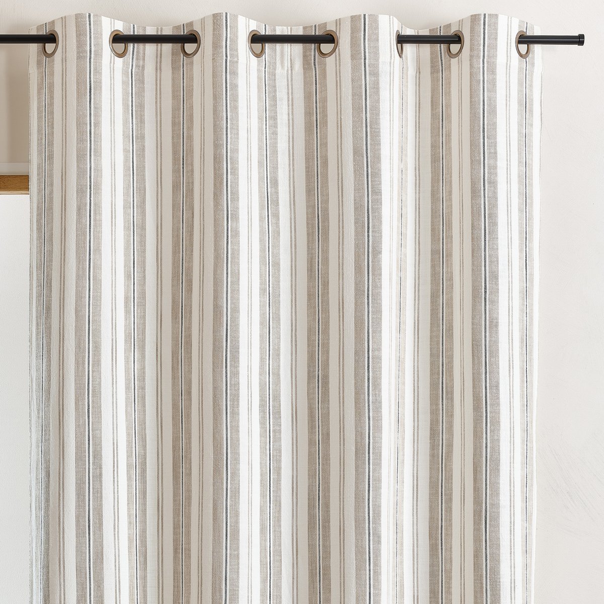Rideau 100% coton rayures tapissier LOURMARIN - QABANE beige, HOME MAISON