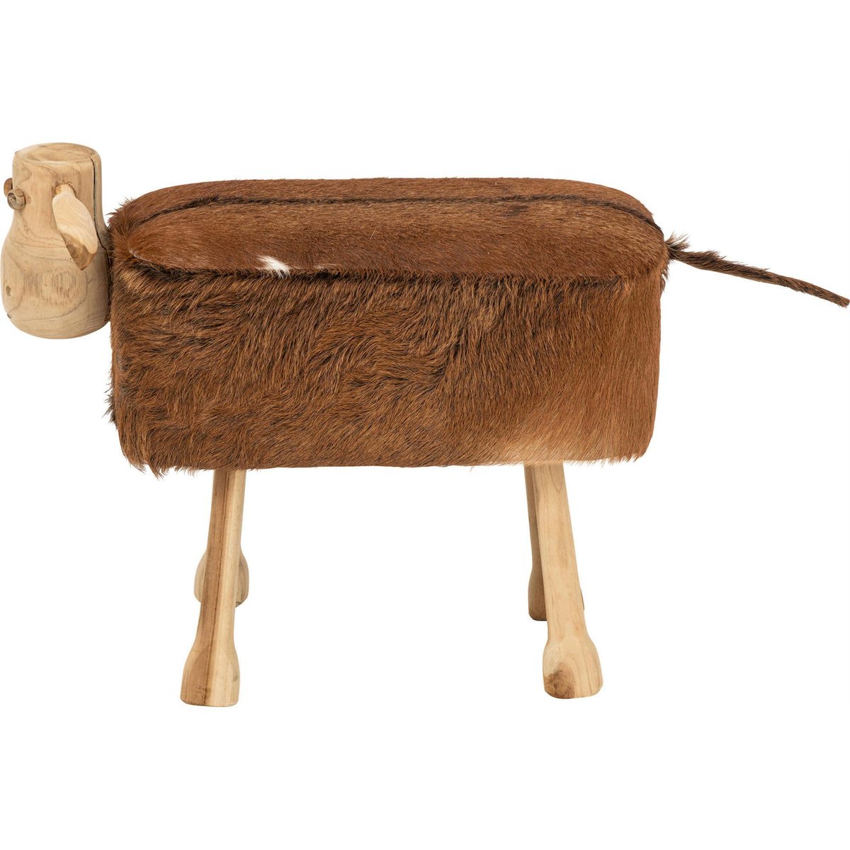 Tabouret mouton en bois et cuir marron naturel, RECOLLECTION