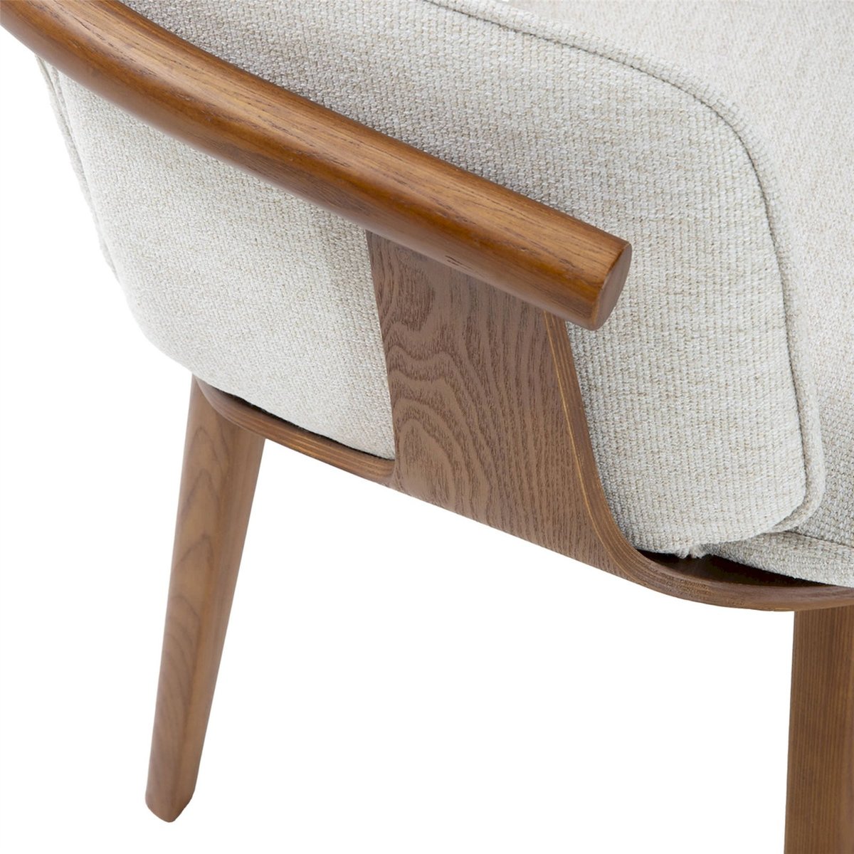 Chaise en bois et tissu avec accoudoirs noyer et gris, RECOLLECTION
