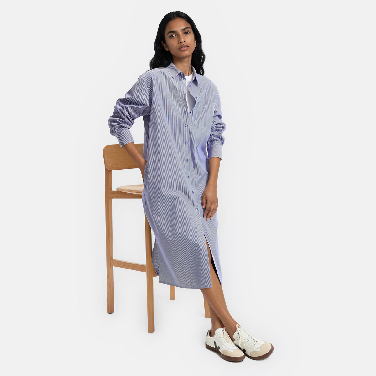 Camicia-abito, lunga, a righe, a maniche lunghe rigato blu/bianco, LA REDOUTE COLLECTIONS