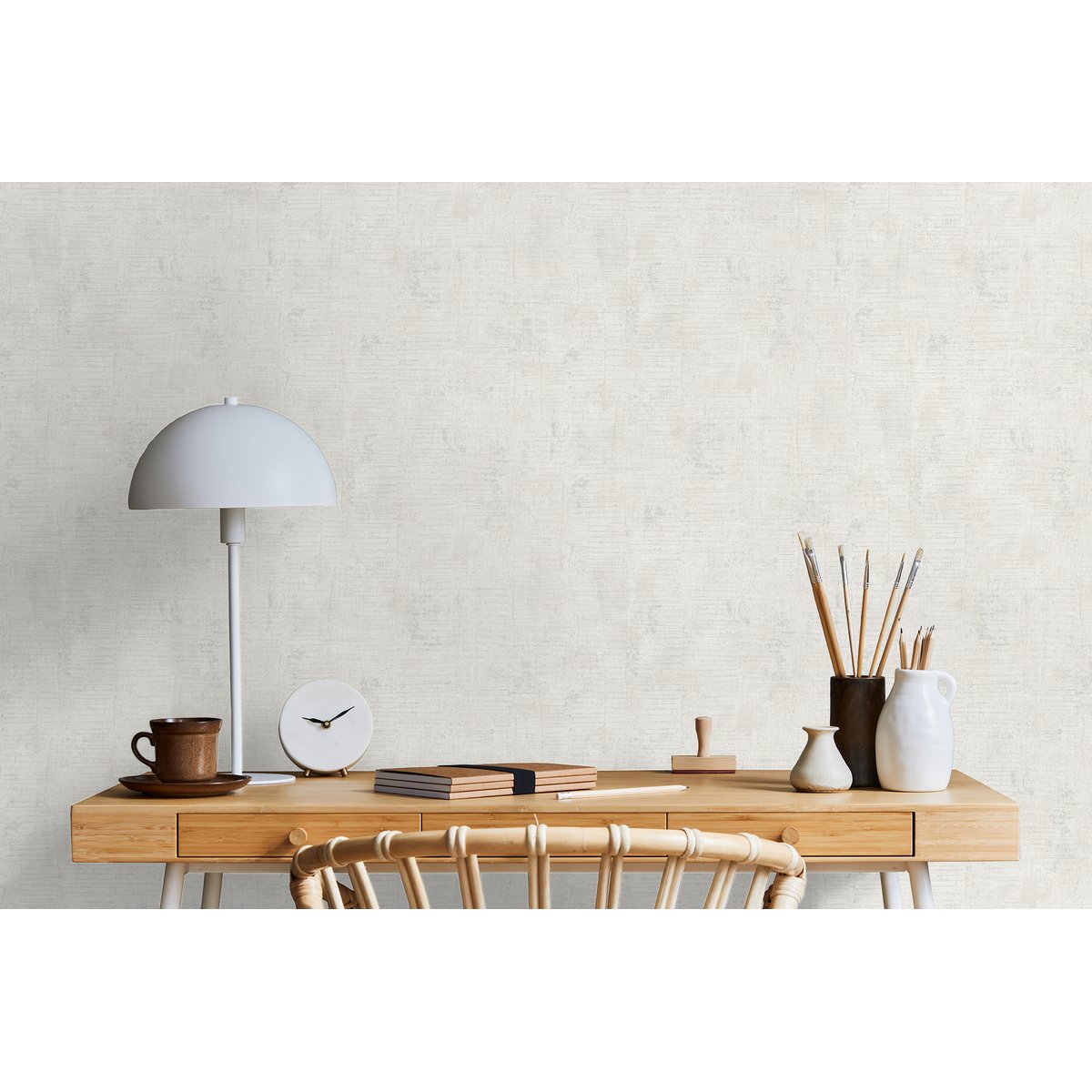Papier peint effet enduit patiné blanc ivoire beige, HEXOA