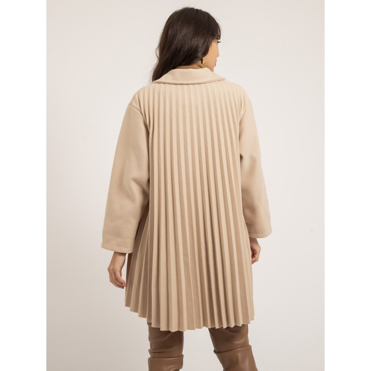 Manteau Mi-long Plissé Ulbad beige, DONA LISA