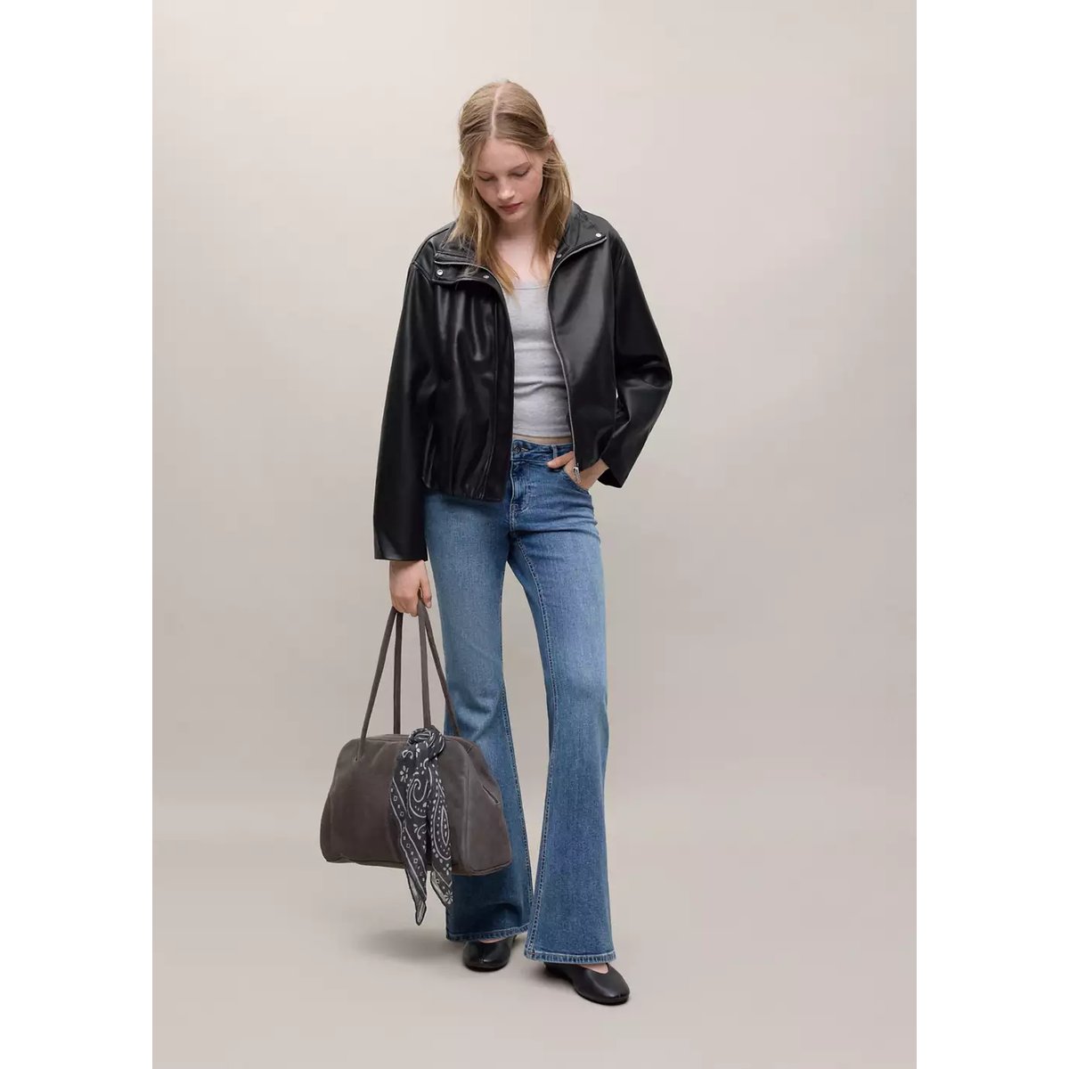 Veste col cheminée à poches noir, MANGO TEEN