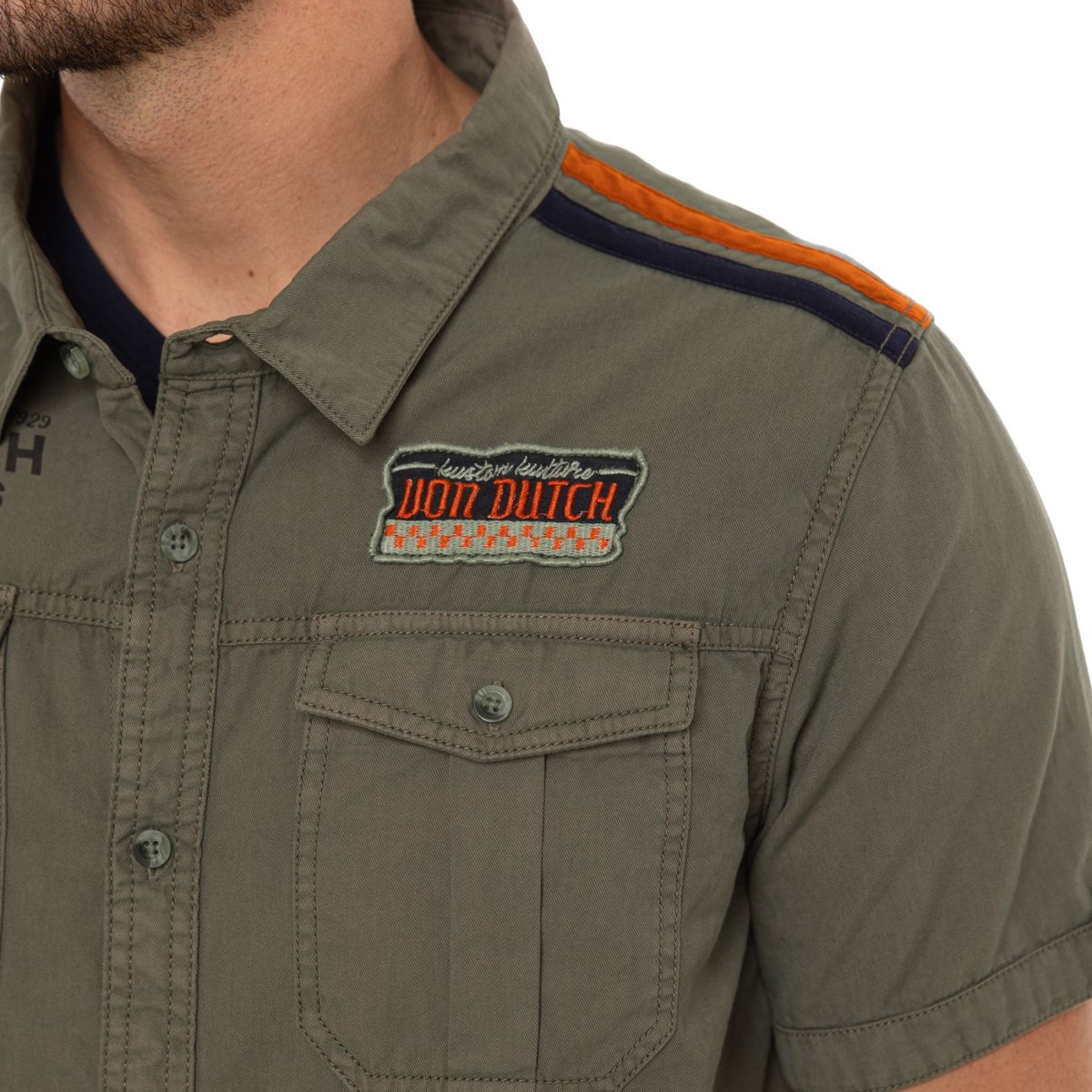 Chemise en coton BOX kaki/orange/bleu/noir, VON DUTCH