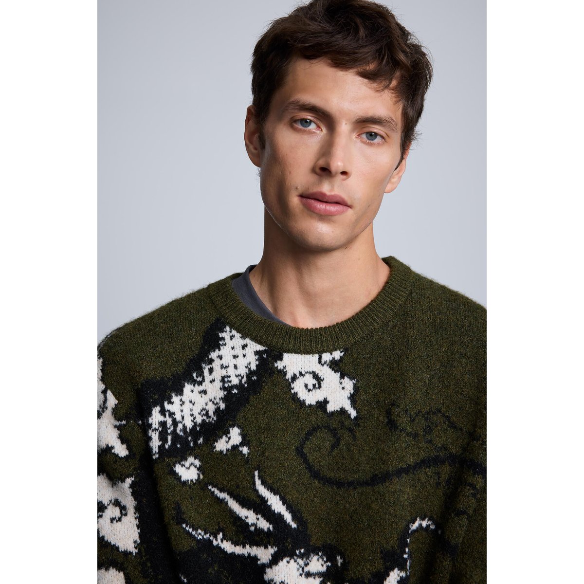 Pull jacquard imprimé vert, DESIGUAL