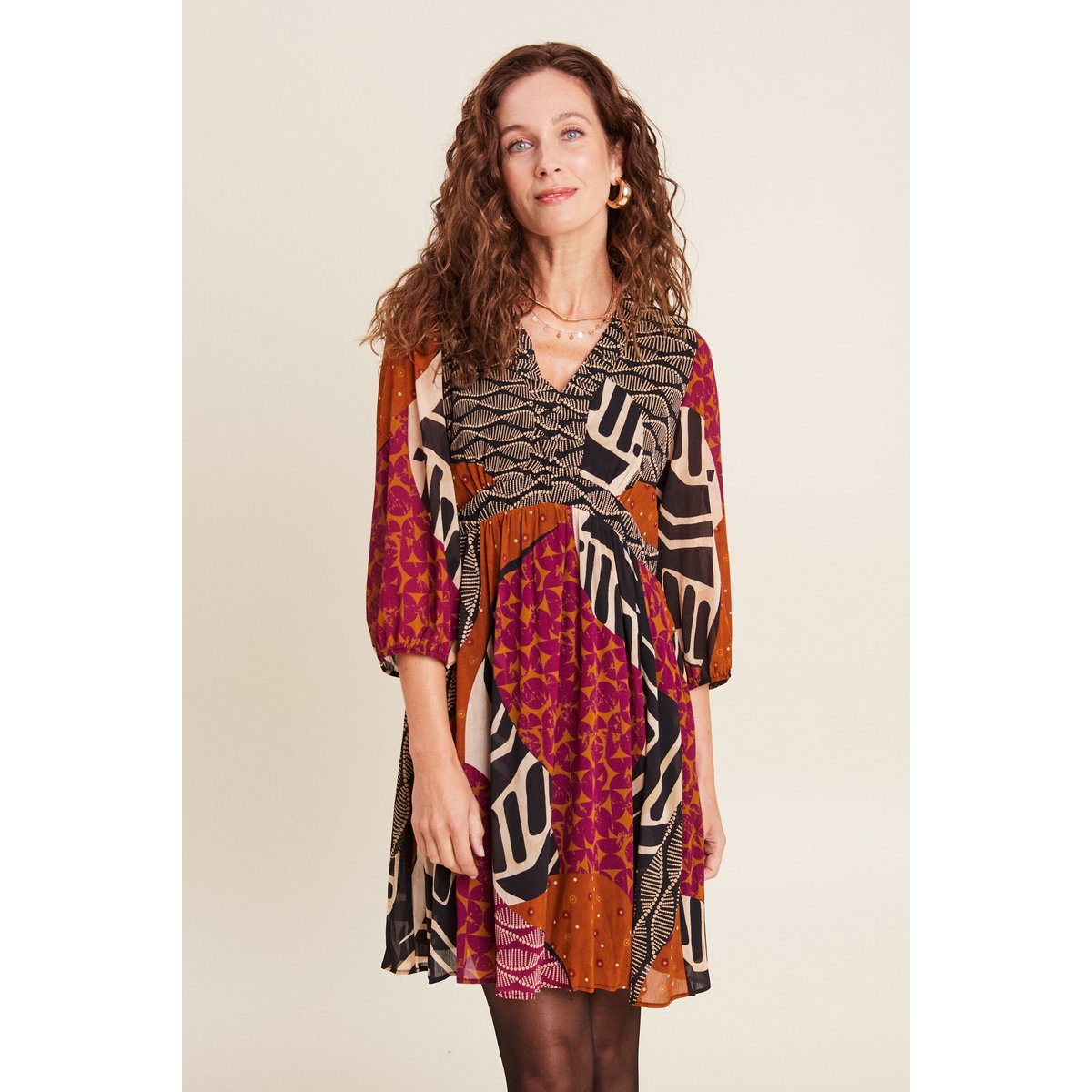 Robe évasée fluide manches 3/4 multicolore, BREAL