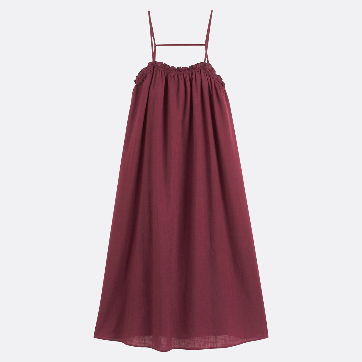 Flared Long Dress with Shoestring Straps burgundy red, LA REDOUTE COLLECTIONS