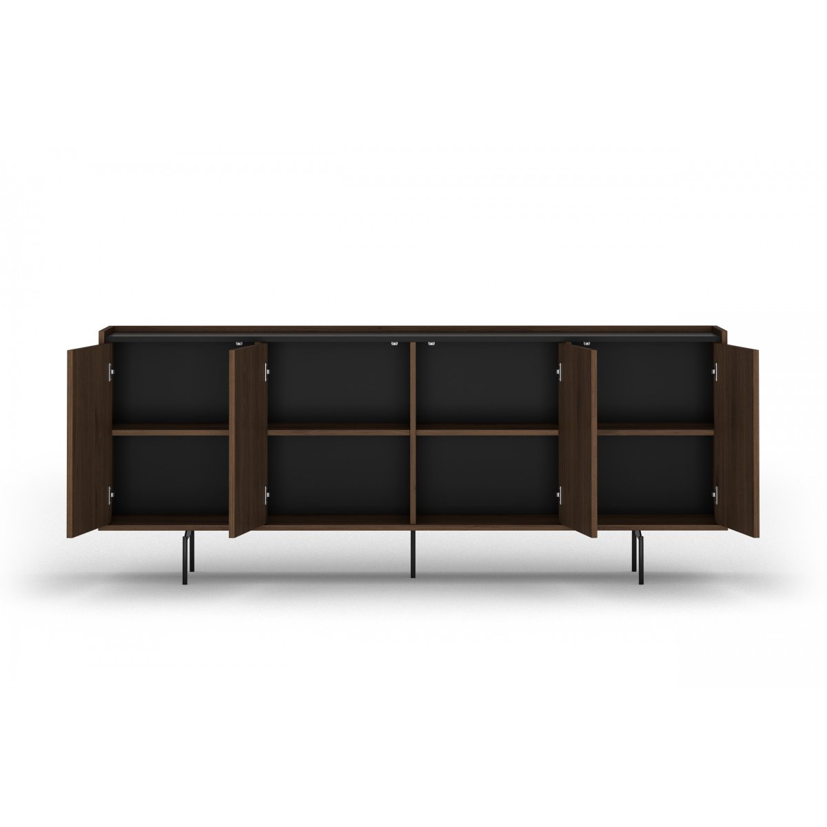 Buffet bas en 4 portes 200 cm, FREDA noir et noyer, BOBOCHIC
