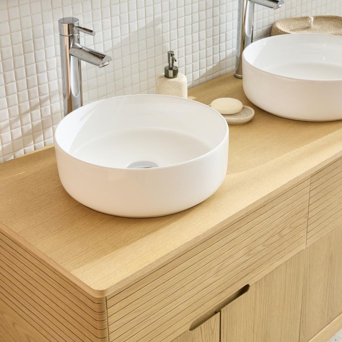 Ensemble meuble double vasque 120cm + vasque + robinet + miroir ALASKA chêne - mdf - mat, MOB IN