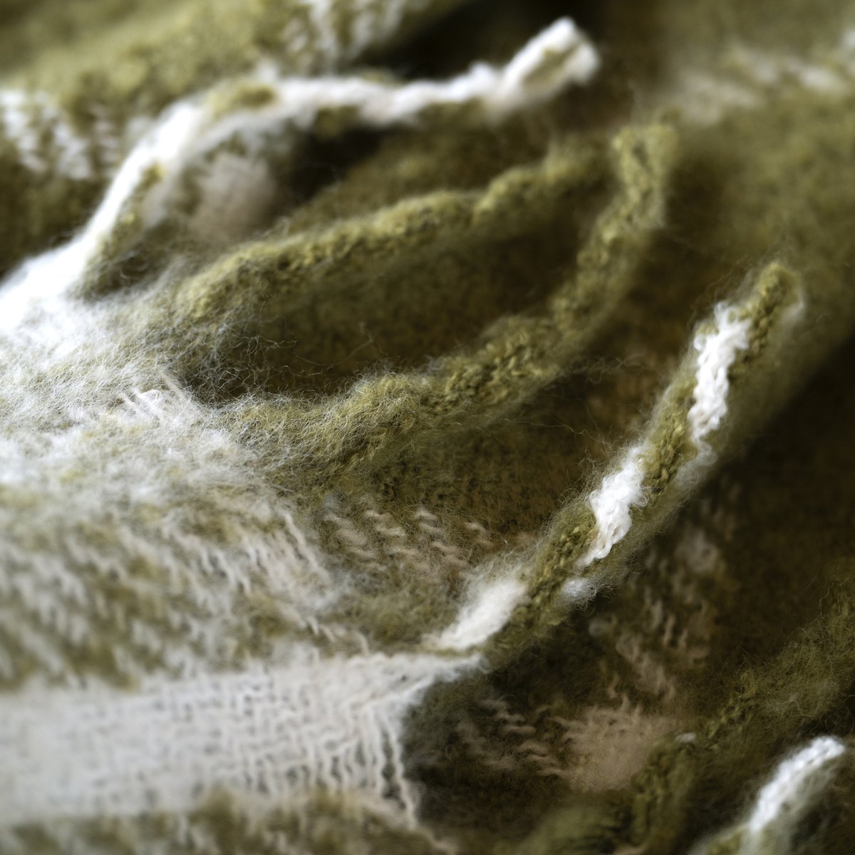 Plaid à carreaux aspect mohair avec franges - QABANE vert, HOME MAISON