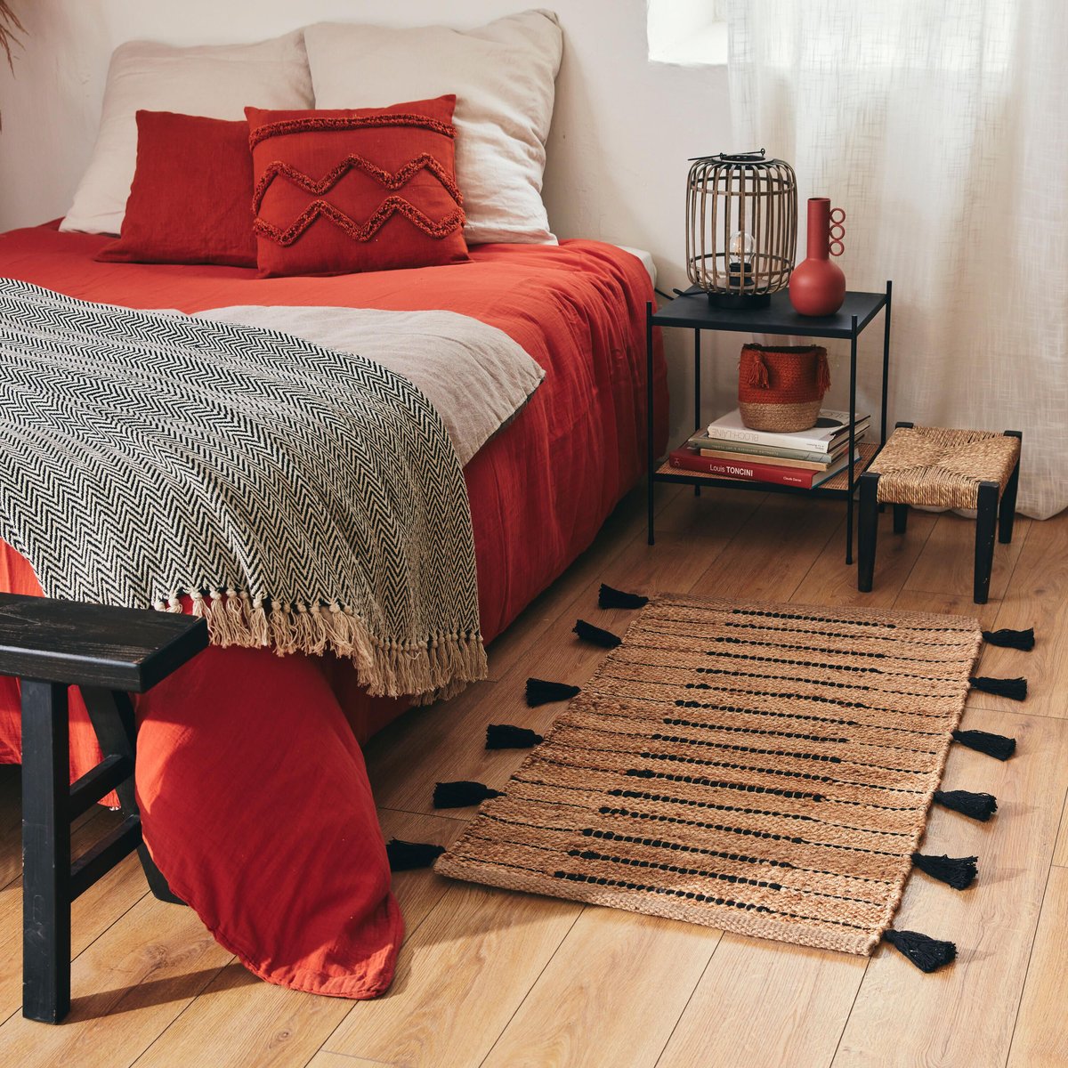 Tapis en jute tressé, JIMMA naturel, noir, INSPIRE
